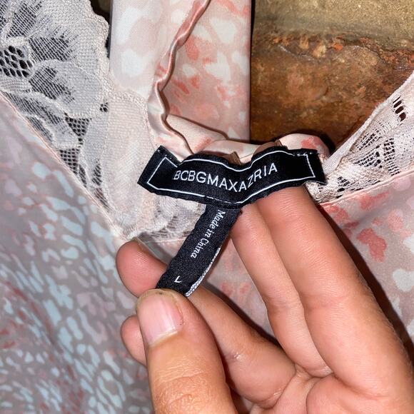 BCBGMaxAzria Y2k Pink Leopard Animal Satin Lace Trim Cami Tank Top Size Large - Picture 4 of 7